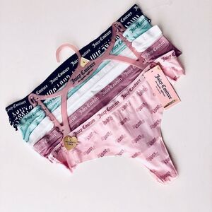 NWT Juicy Couture L Colorful Signature Raw Edge Thong Waist Logo Panties 5 Pack